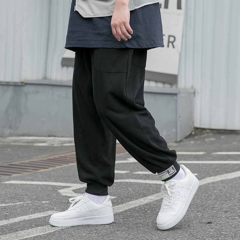 メンズワイドパンツ ゆったりシルエット裏毛素材多機能ポケット付きジョガーパンツ