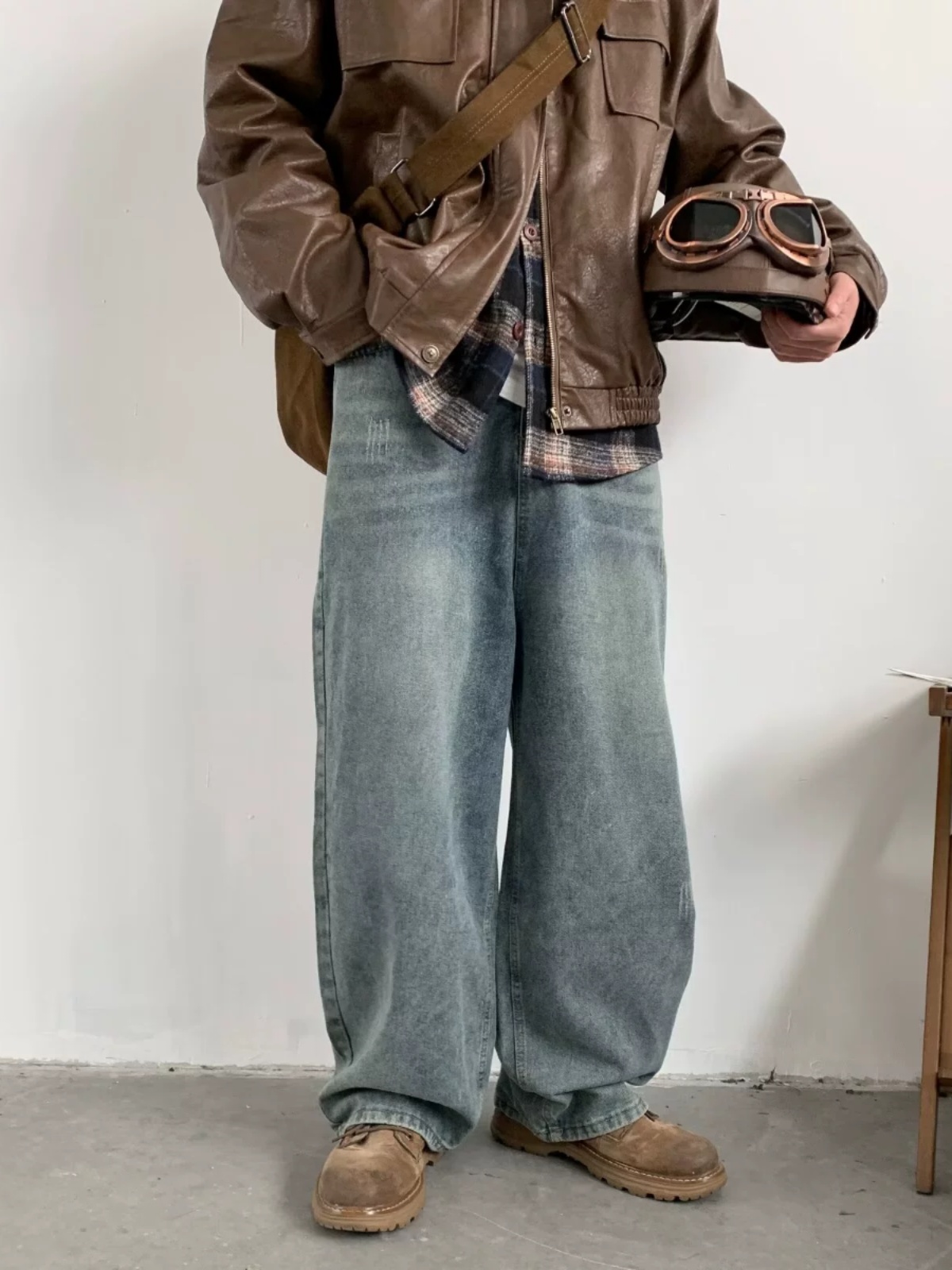ワイドパンツ メンズ ウォッシュ加工ウルトラワイドジーンズ