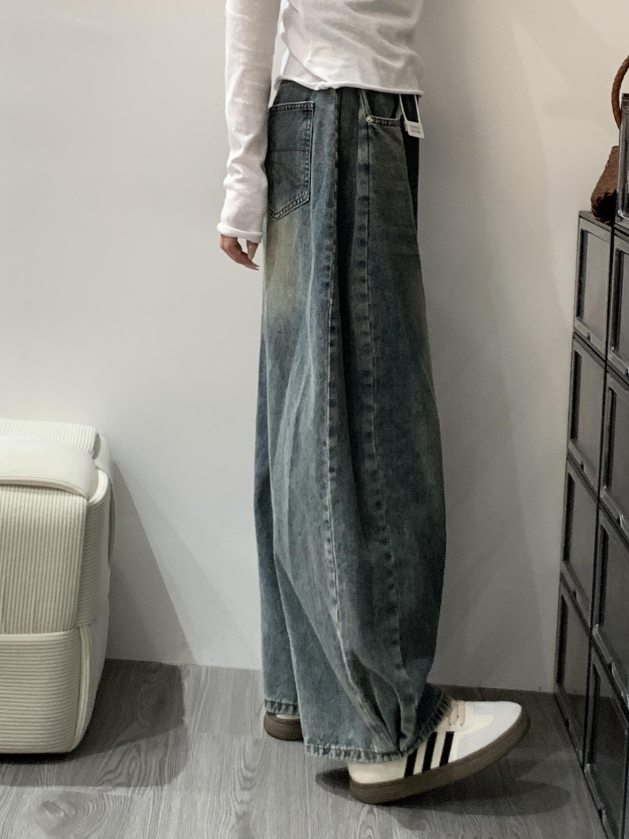 ワイドパンツ メンズ レトロ風ハイウエストワイドジーンズ