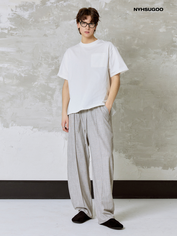 ワイドパンツ メンズ リネン混紡ストレートワイドパンツ