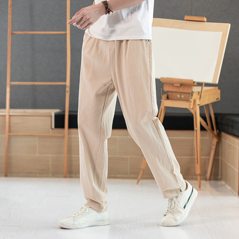 ワイドパンツ メンズ 綿麻素材ゆったりワイドパンツ