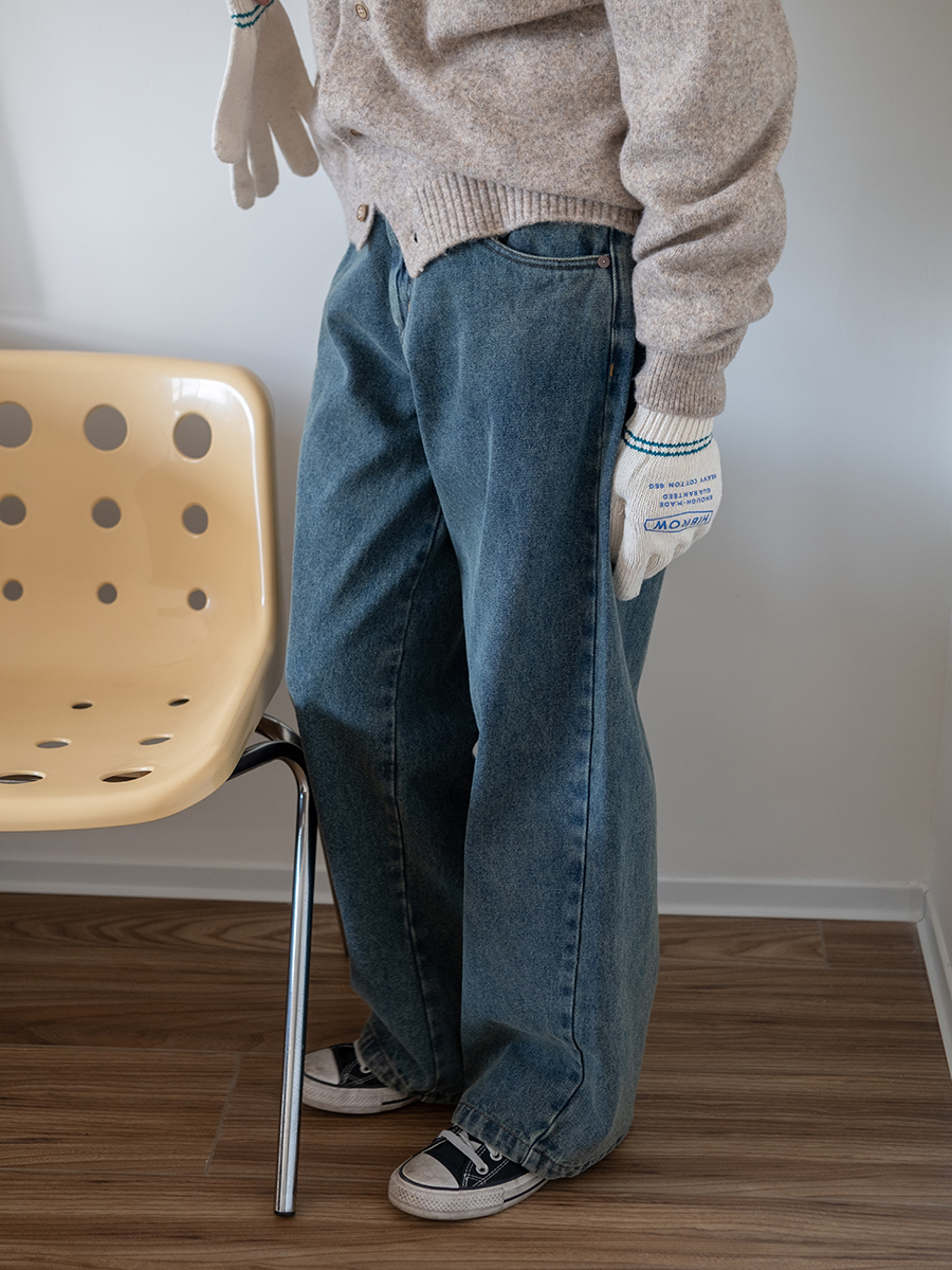 ワイドパンツ メンズ レトロ風ワイドシルエットデニムパンツ