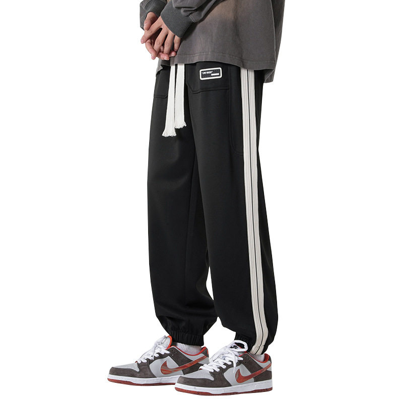 メンズワイドパンツ サイドライン入りゆったりジョガースウェットパンツ