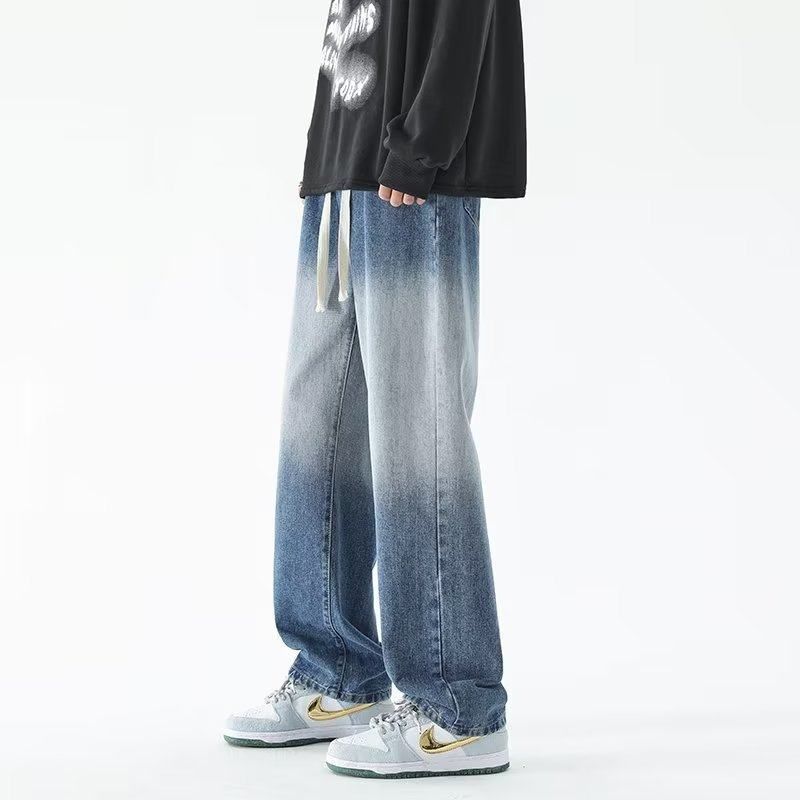 ワイドパンツ メンズ グラデーション加工ストリート風ワイドジーンズ