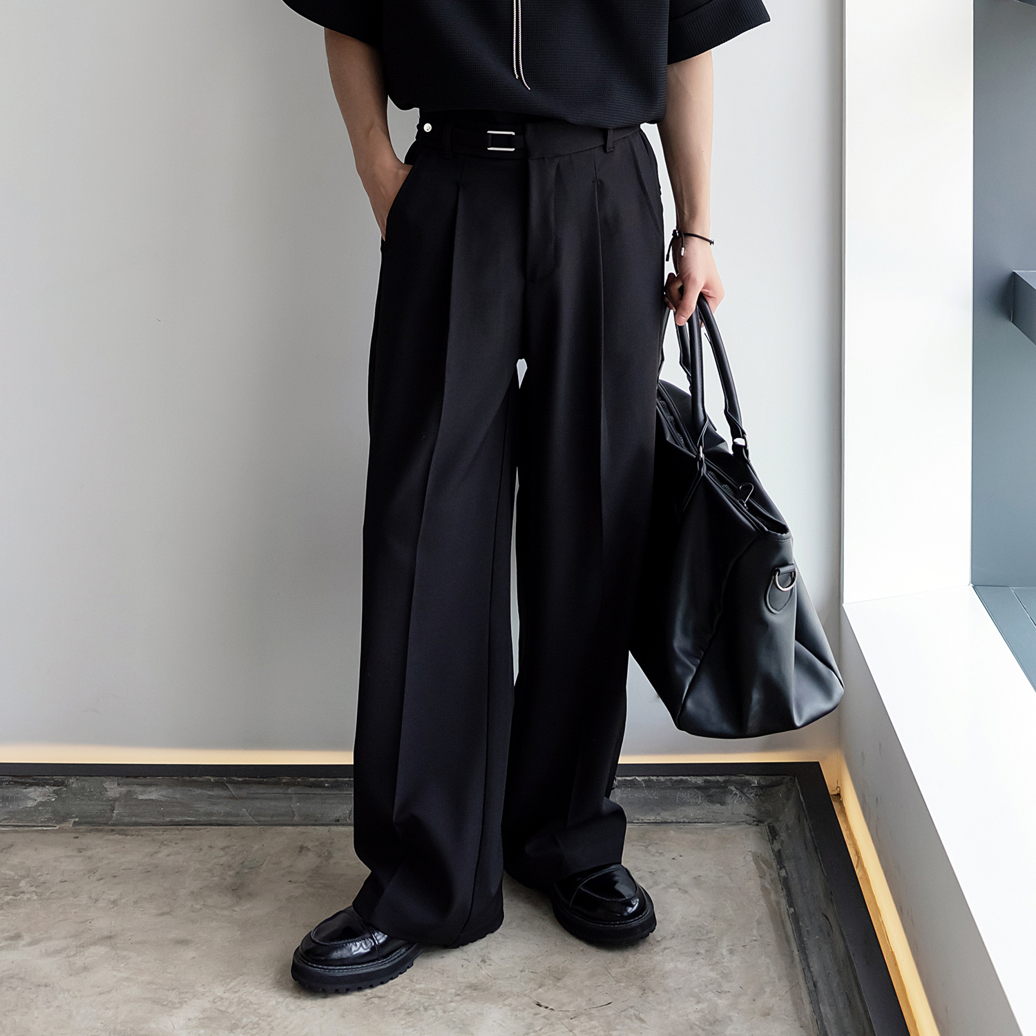 ワイドパンツ メンズ ロングワイドスラックス ストレートパンツ