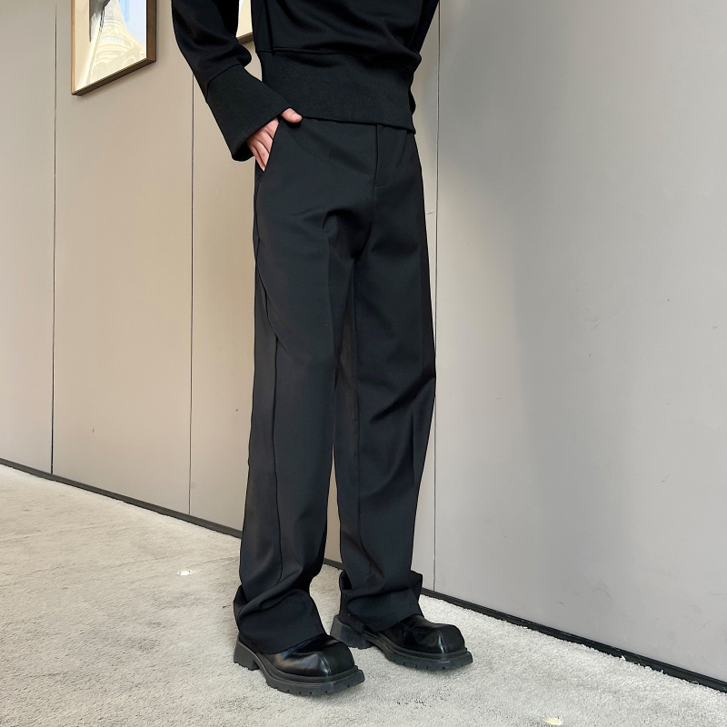 メンズワイドパンツ センタープレス入りゆったりシルエット正統派スラックス