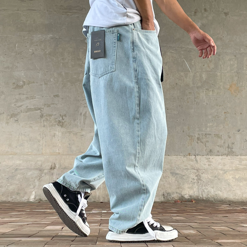 ワイドパンツ メンズ レトロ風超ゆったりデニムワイドパンツ
