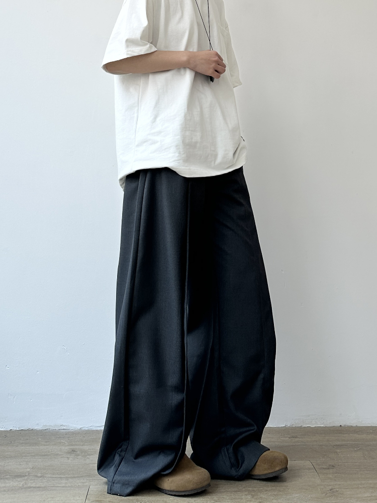 ワイドパンツ メンズ 立体裁断レトロ風ワイドスラックス