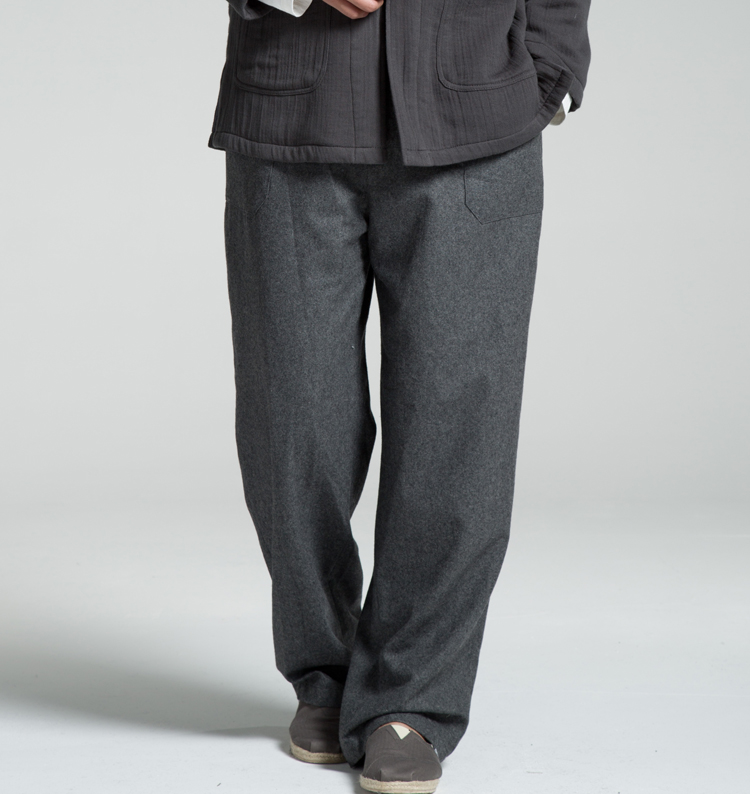 メンズワイドパンツ 上質ウール混紡ゆったりストレートスラックス