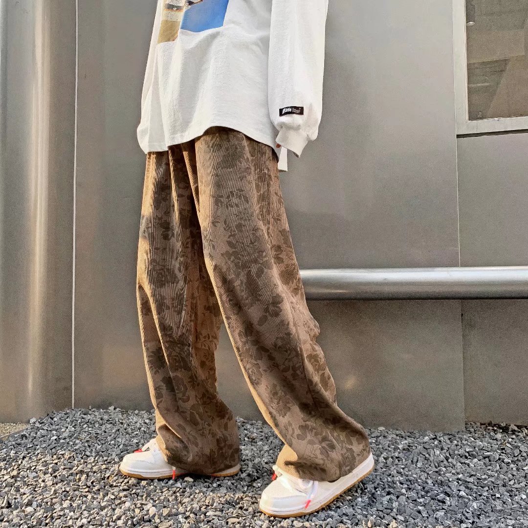 ワイドパンツ メンズ クラシック柄入りコーデュロイワイドパンツ