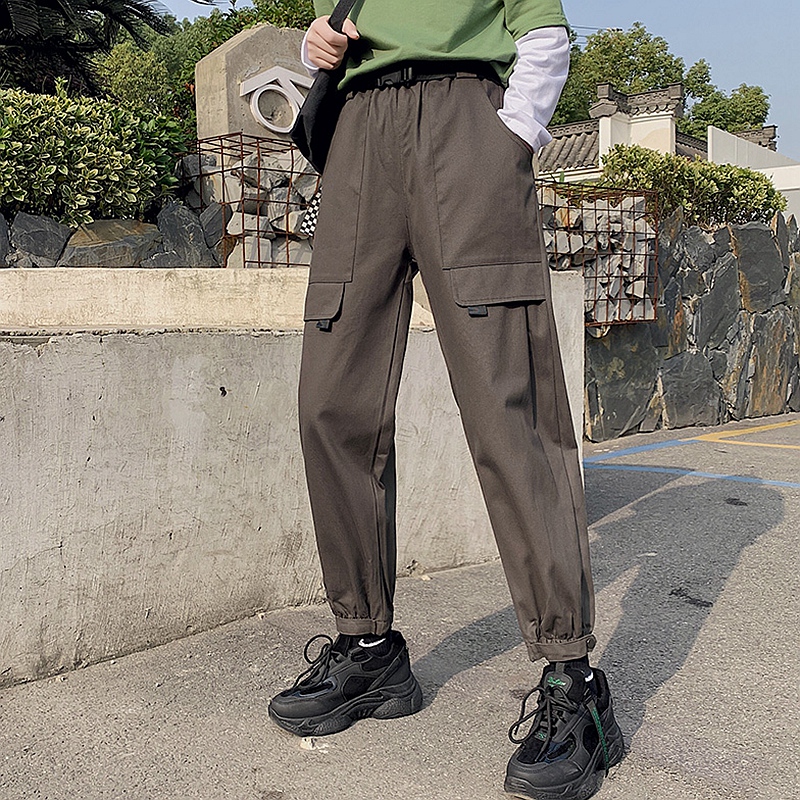 メンズワイドパンツ 大容量ポケット付きゆったりジョガーカーゴパンツ