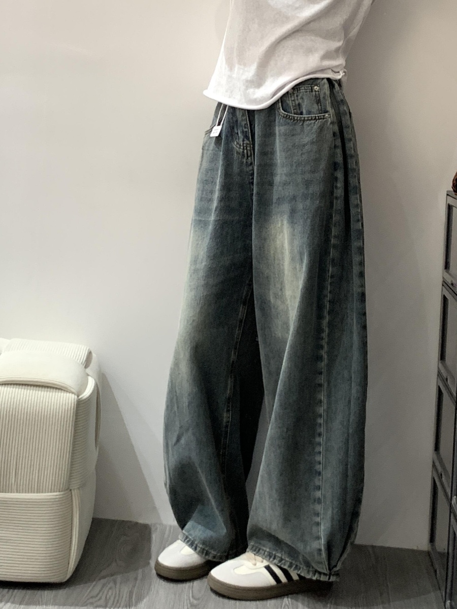 ワイドパンツ メンズ レトロ風ハイウエストワイドジーンズ