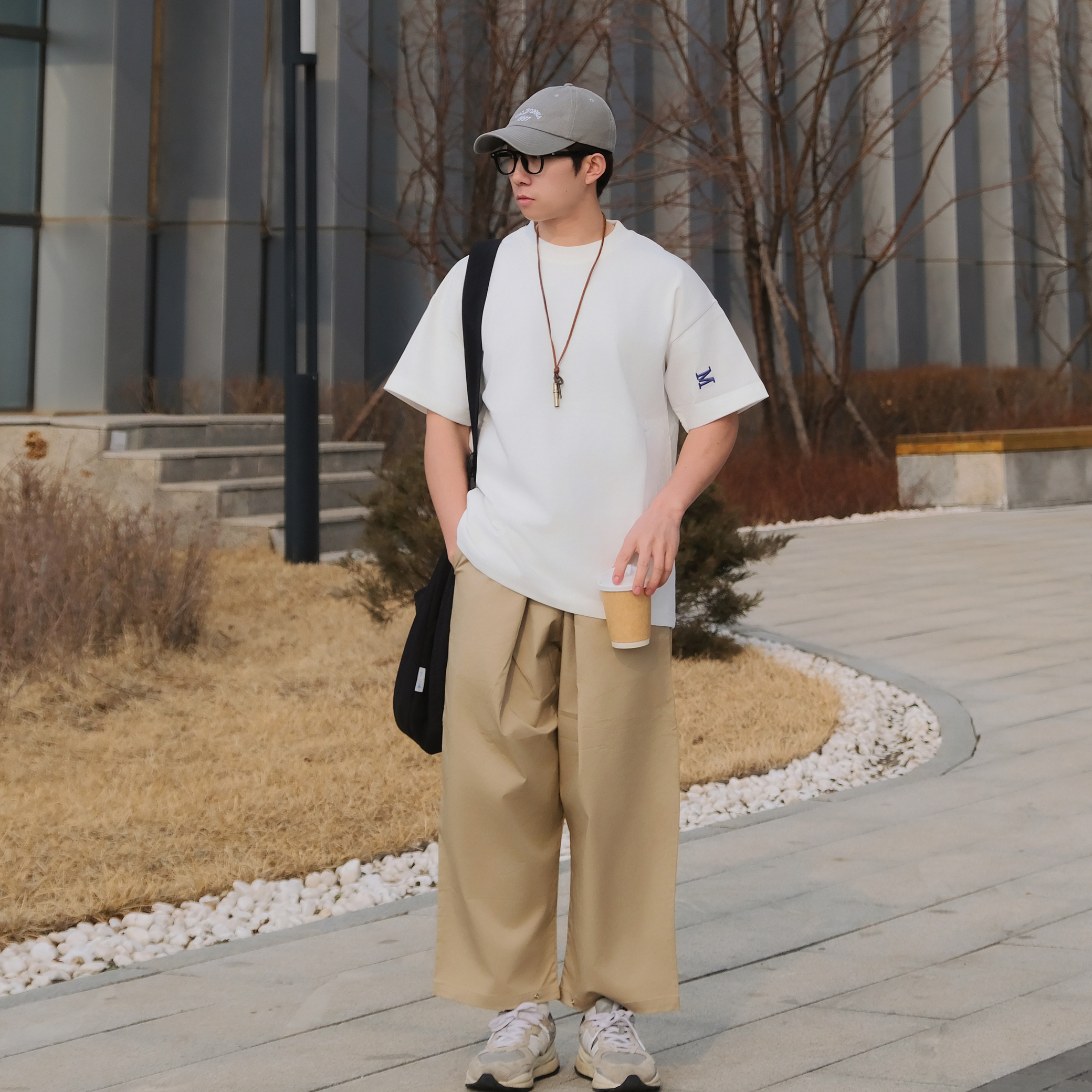 ワイドパンツ メンズ マジックテープ式ゆったり九分丈ワイドパンツ
