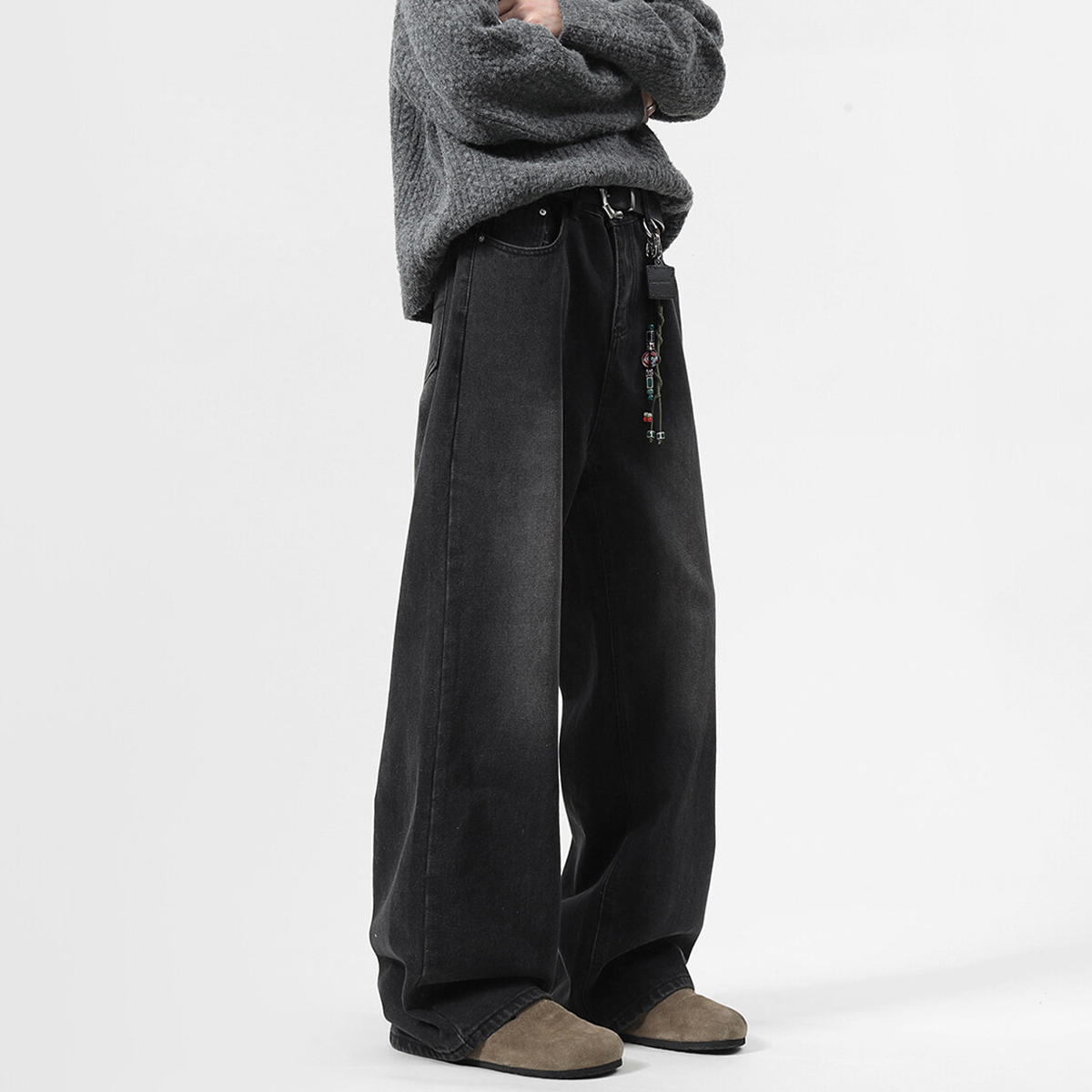 ワイドパンツ メンズ ヴィンテージ加工ワイドデニムパンツ