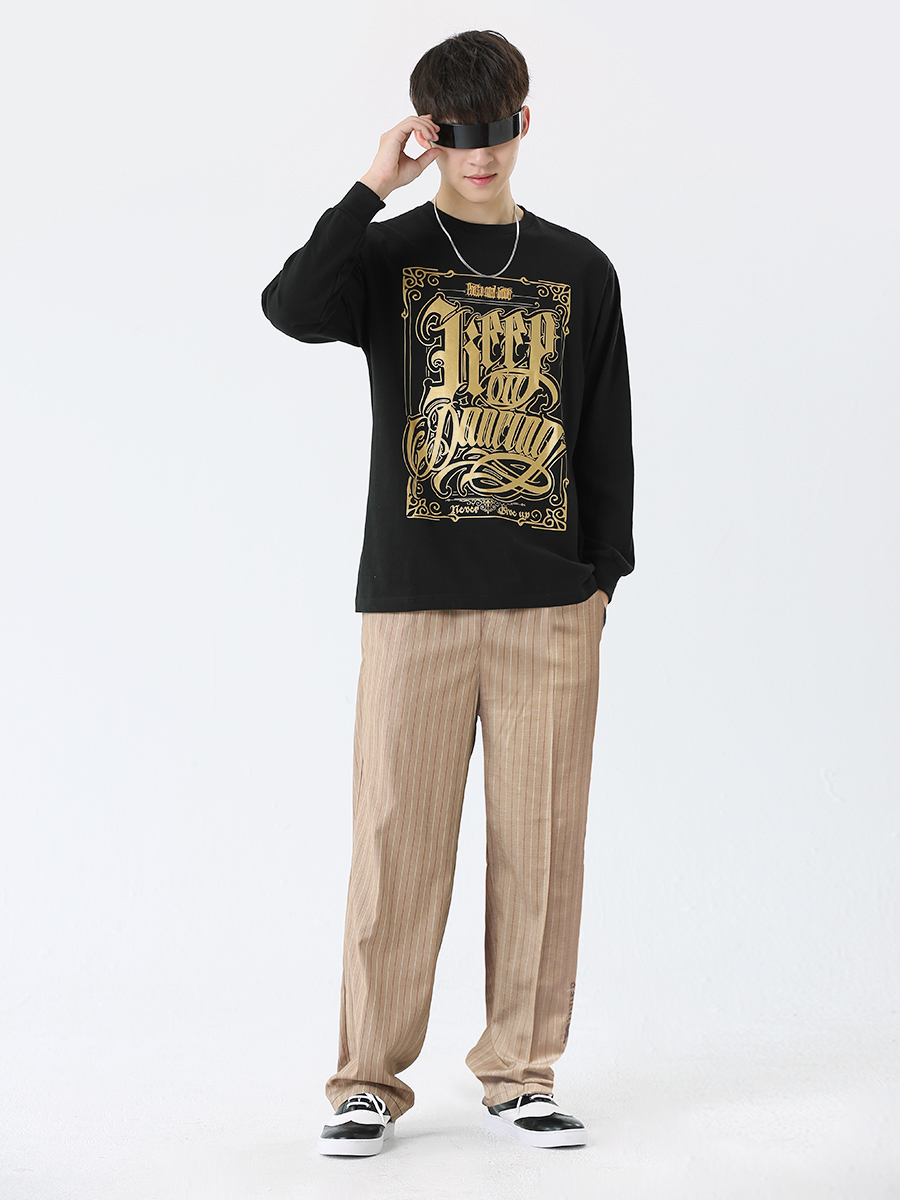 ワイドパンツ メンズ ストライプ柄ワイドパンツ ストレート