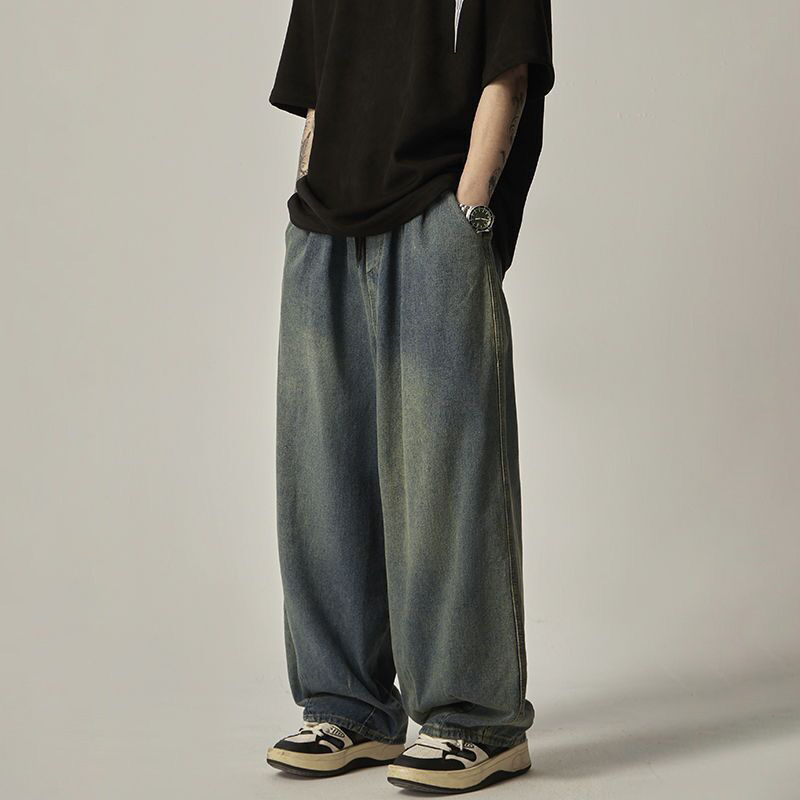 ワイドパンツ メンズ ヴィンテージ加工ワイドデニムパンツ