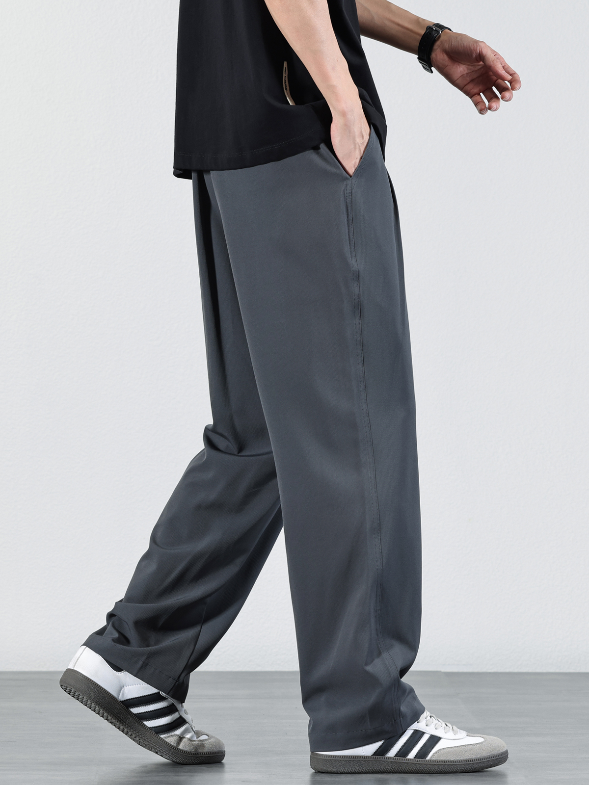 ワイドパンツ メンズ シンプル速乾ストレートワイドパンツ