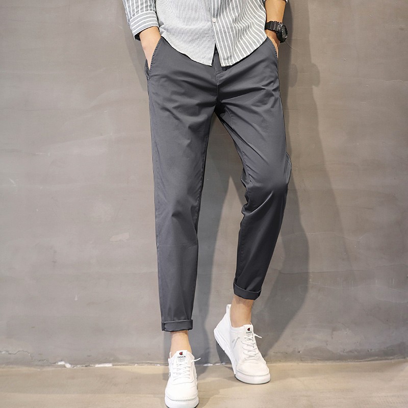 ワイドパンツ メンズ 綿混ストレッチ テーパード九分丈チノパンツ