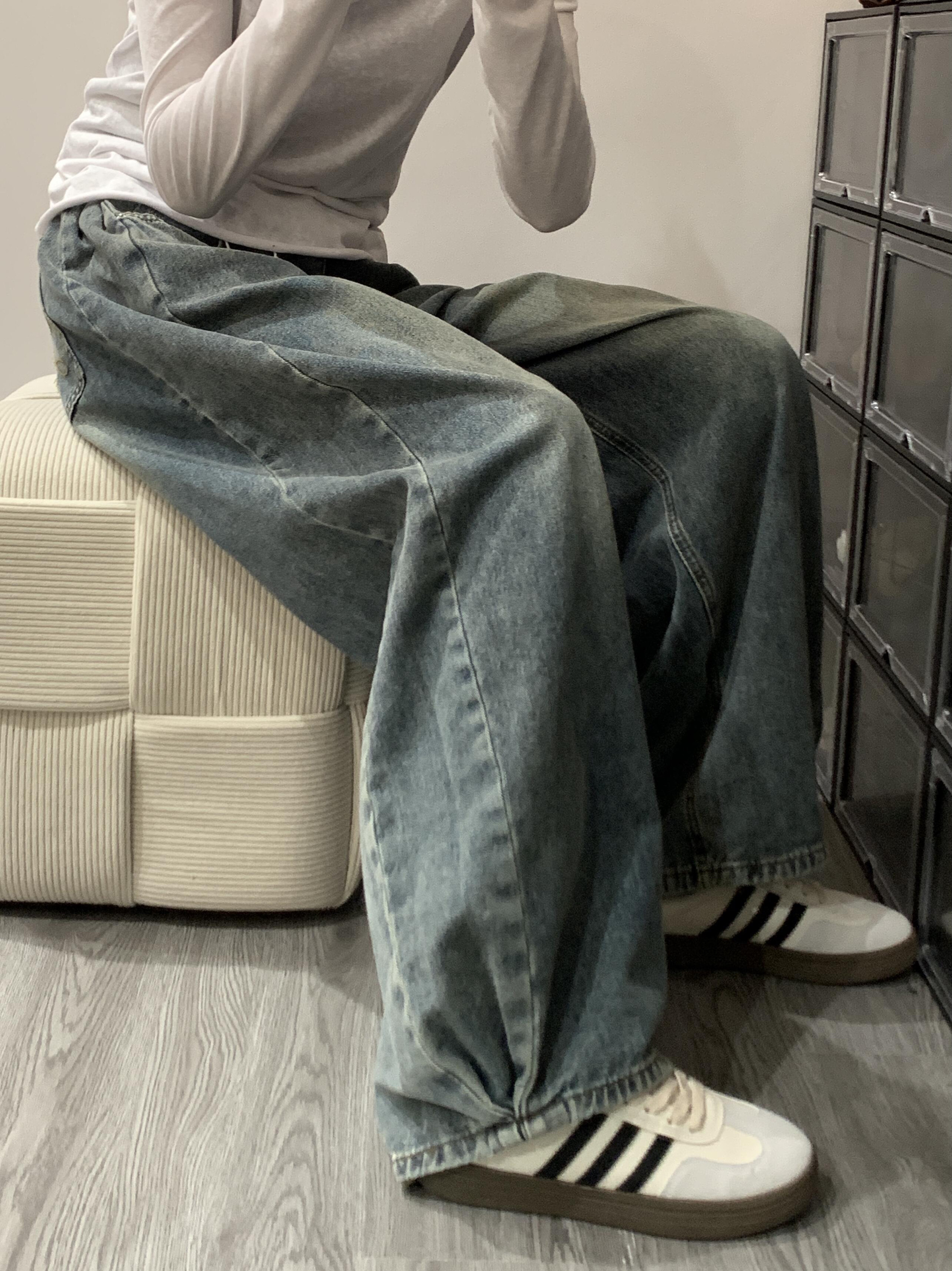 ワイドパンツ メンズ レトロ風ハイウエストワイドジーンズ