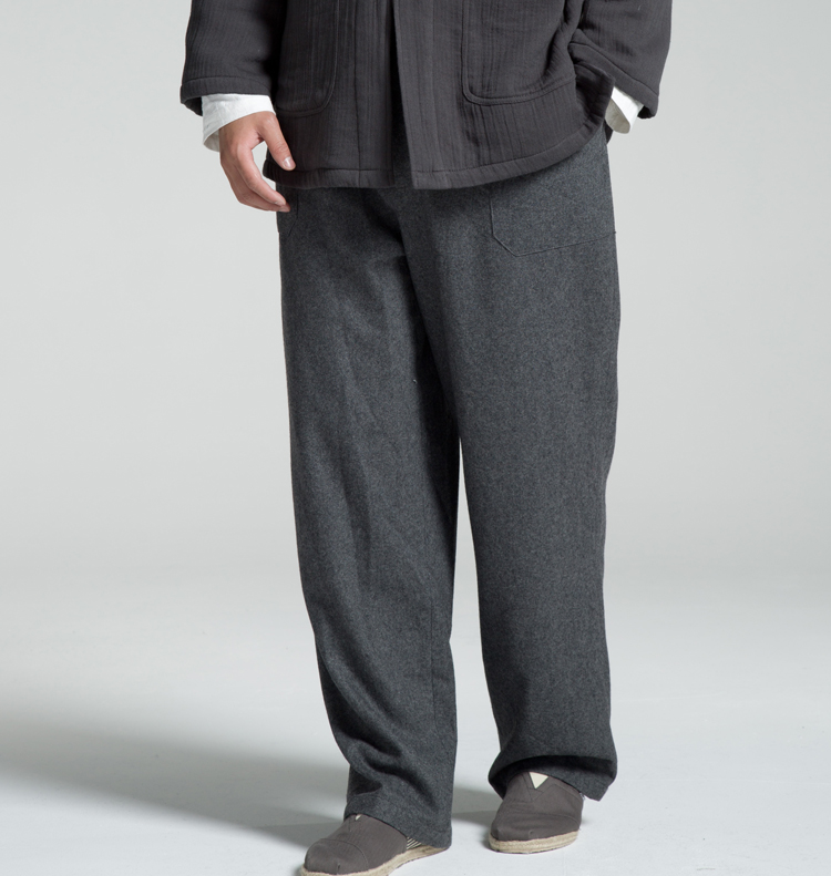 メンズワイドパンツ 上質ウール混紡ゆったりストレートスラックス
