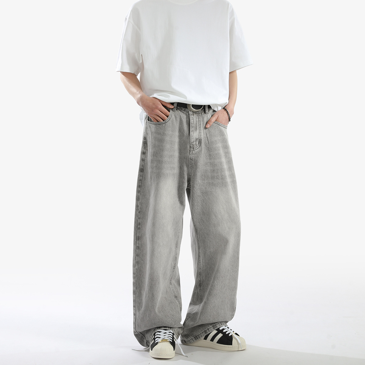ワイドパンツ メンズ ヴィンテージ風ストレートワイドジーンズ