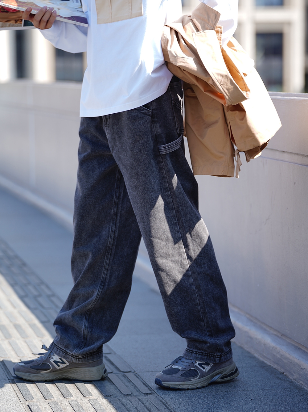ワイドパンツ メンズ レトロ風ストレートワイドジーンズ