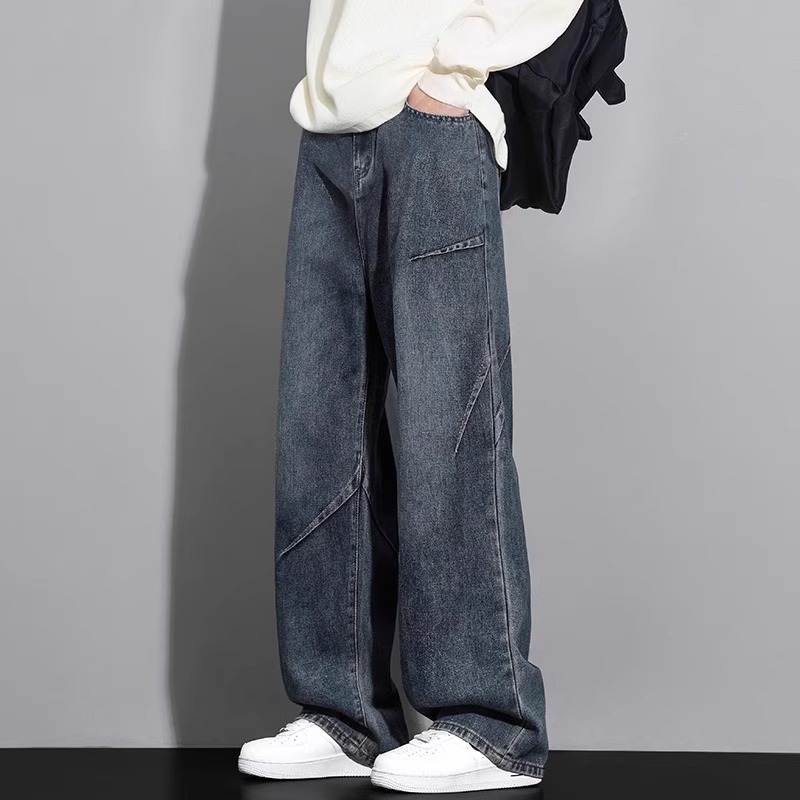 ワイドパンツ メンズ レトロワイドストレートジーンズ