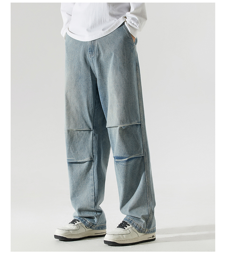 ワイドパンツ メンズ ヴィンテージ加工ワイドデニムパンツ