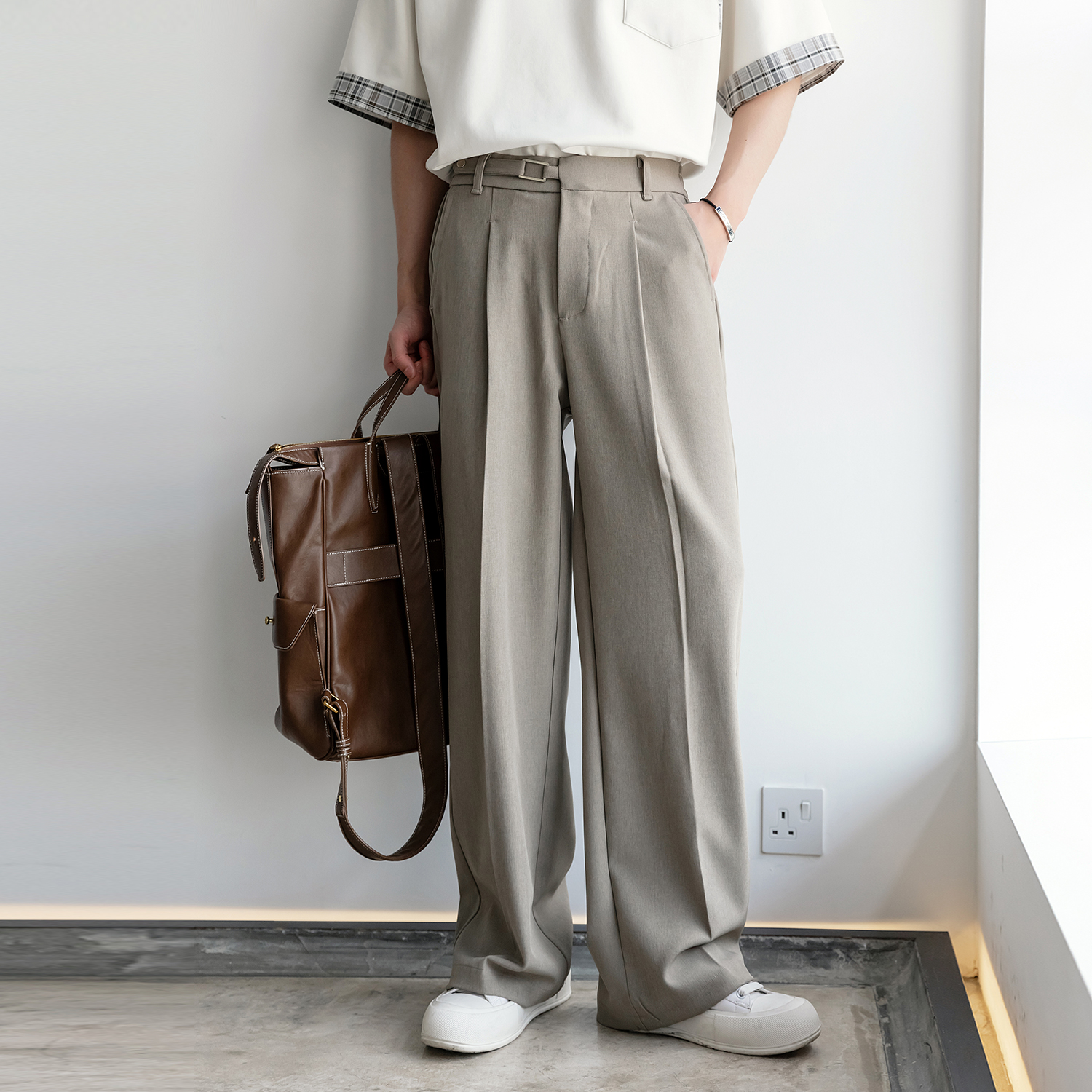 ワイドパンツ メンズ ロングワイドスラックス ストレートパンツ