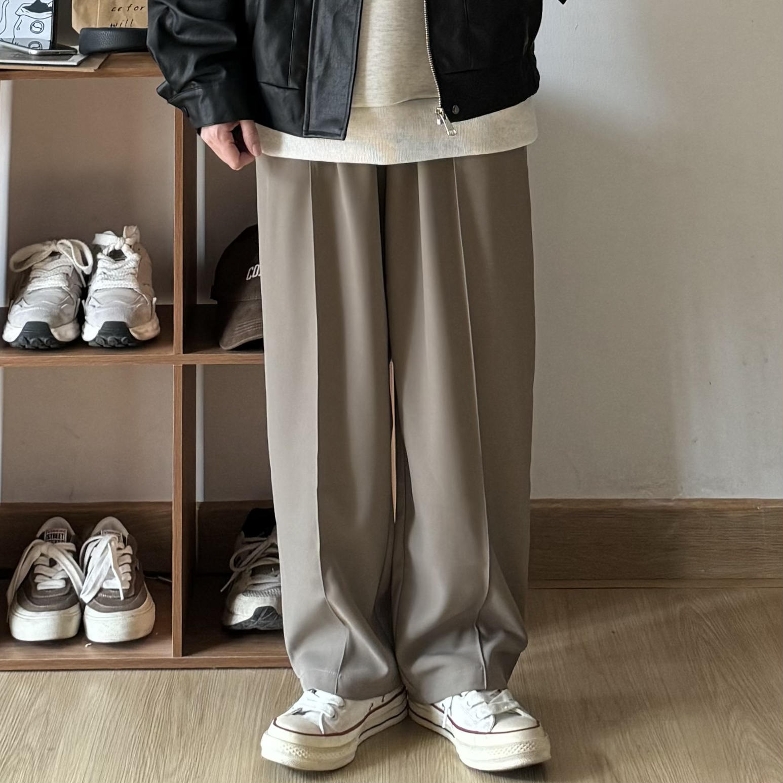 ワイドパンツ メンズ センタープレス ワイド スラックス