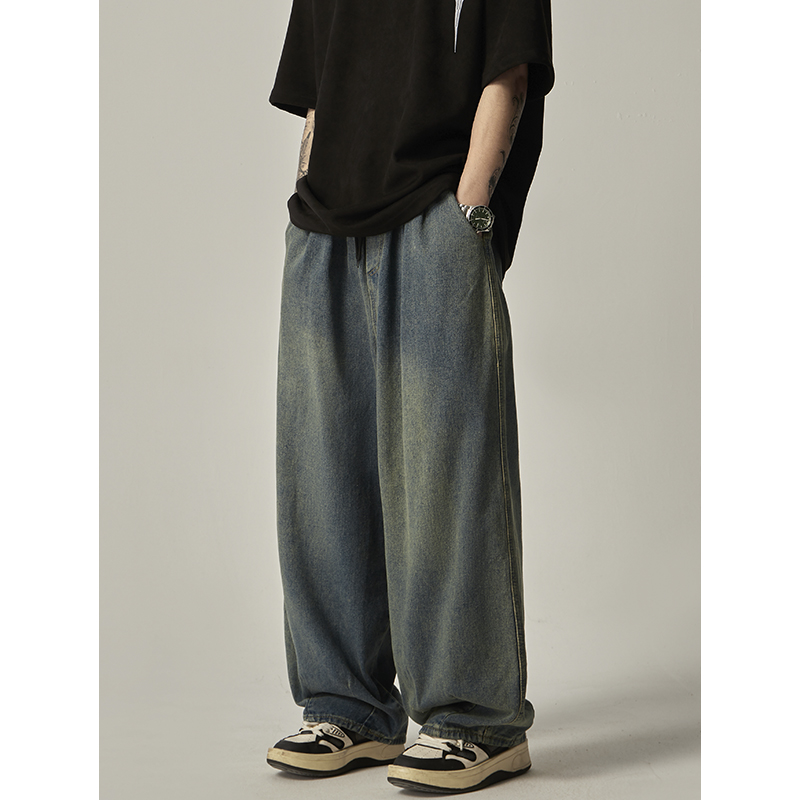 ワイドパンツ メンズ ヴィンテージ加工ストレートワイドジーンズ