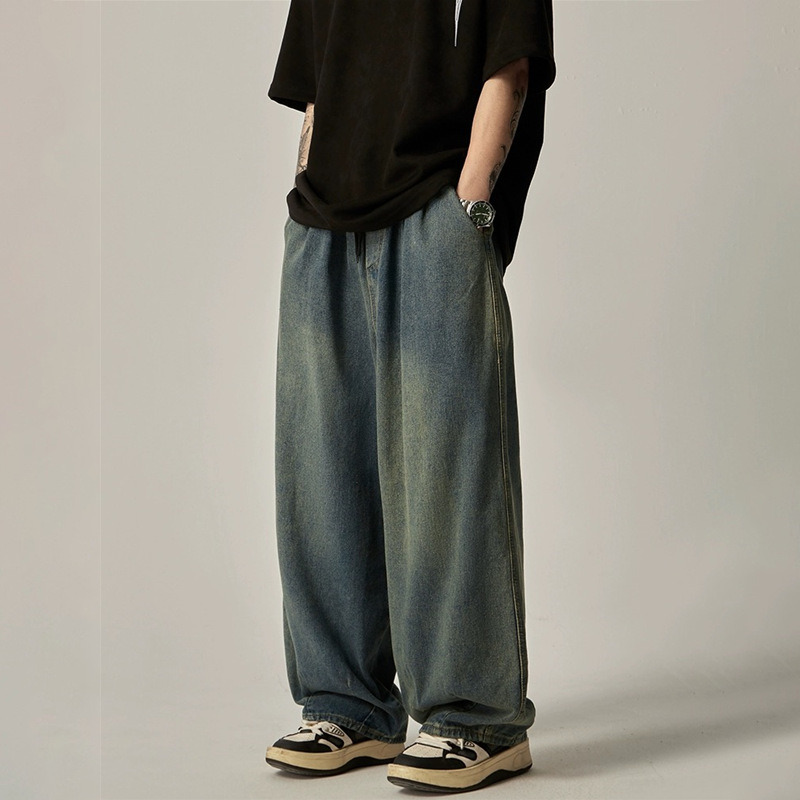 ワイドパンツ メンズ ヴィンテージ加工ワイドデニムパンツ
