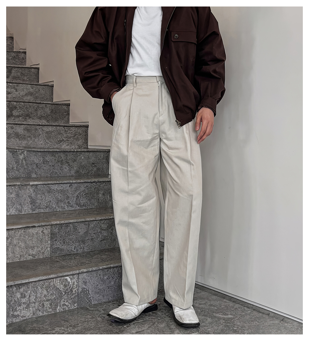 ワイドパンツ メンズ ダブルタック入り ドレープ感 ワイドスラックス