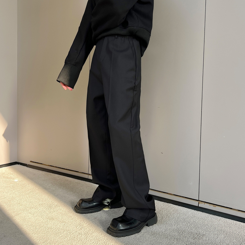 メンズワイドパンツ センタープレス入りゆったりシルエット正統派スラックス