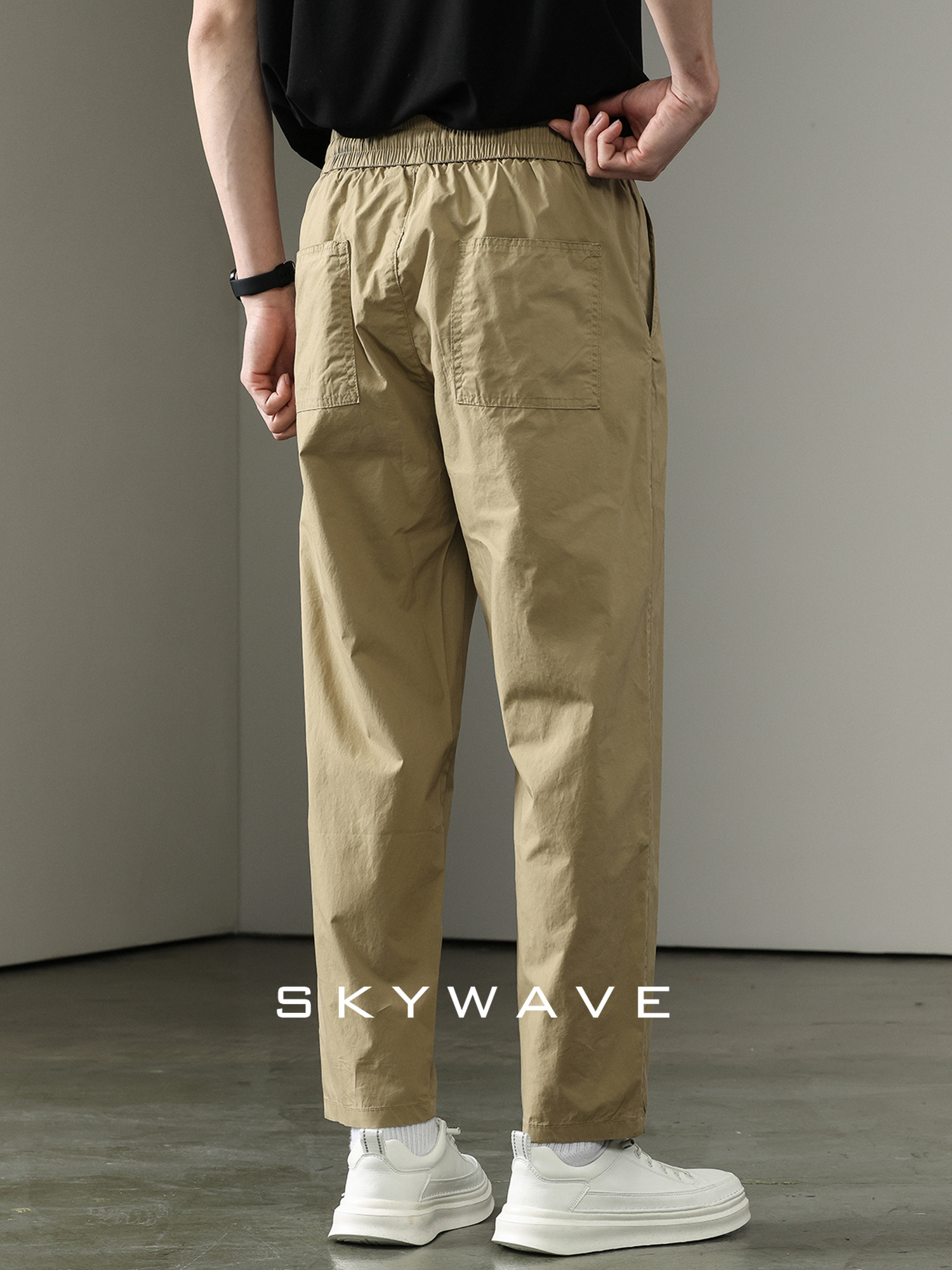 ワイドパンツ メンズ ゆったりシルエット綿混紐付きワイドパンツ