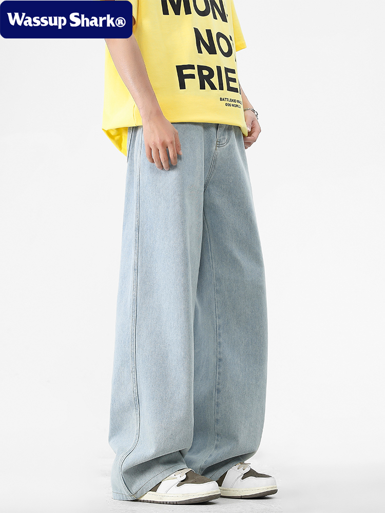 ワイドパンツ メンズ レトロワイドデニムストレートパンツ