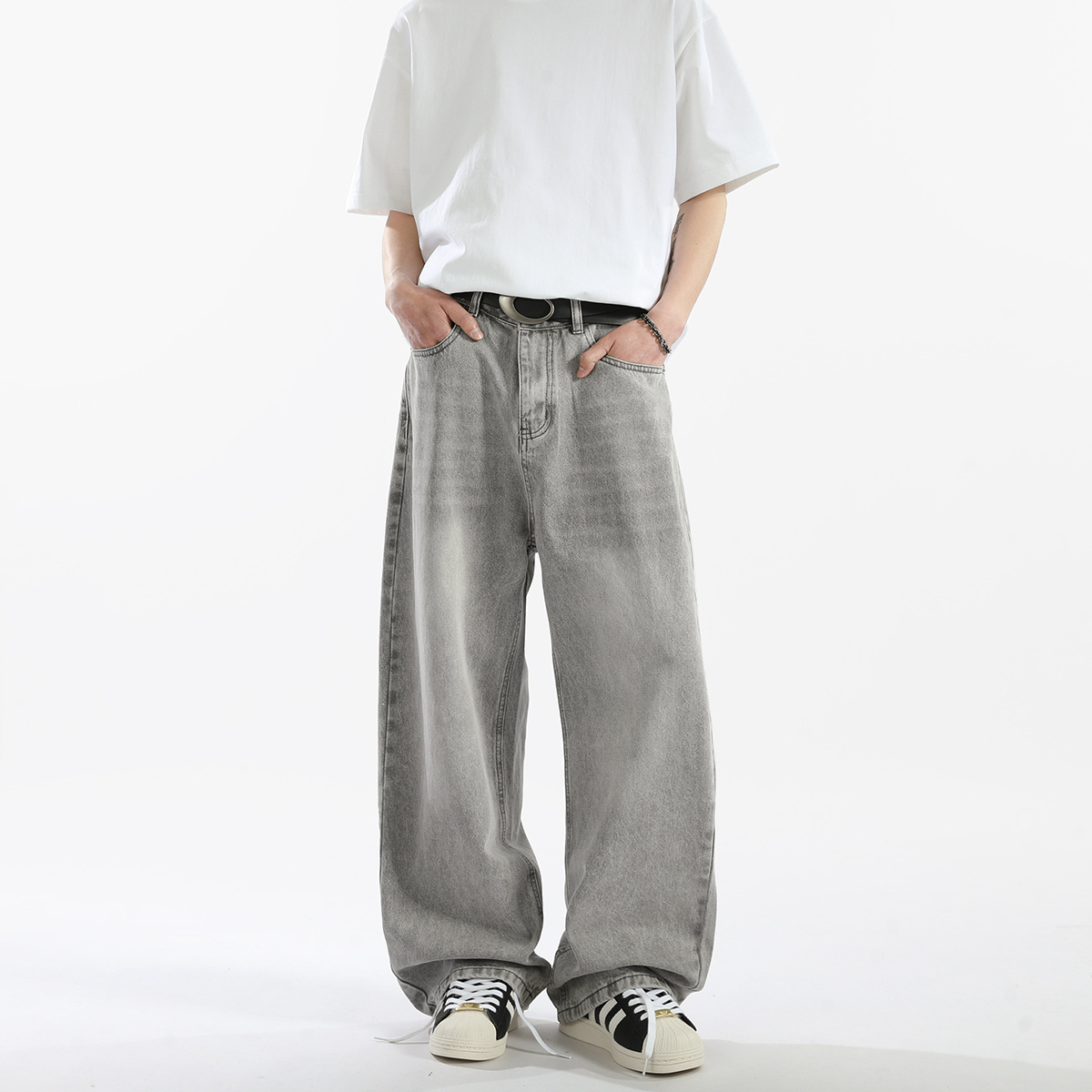 ワイドパンツ メンズ ヴィンテージ風ストレートワイドジーンズ