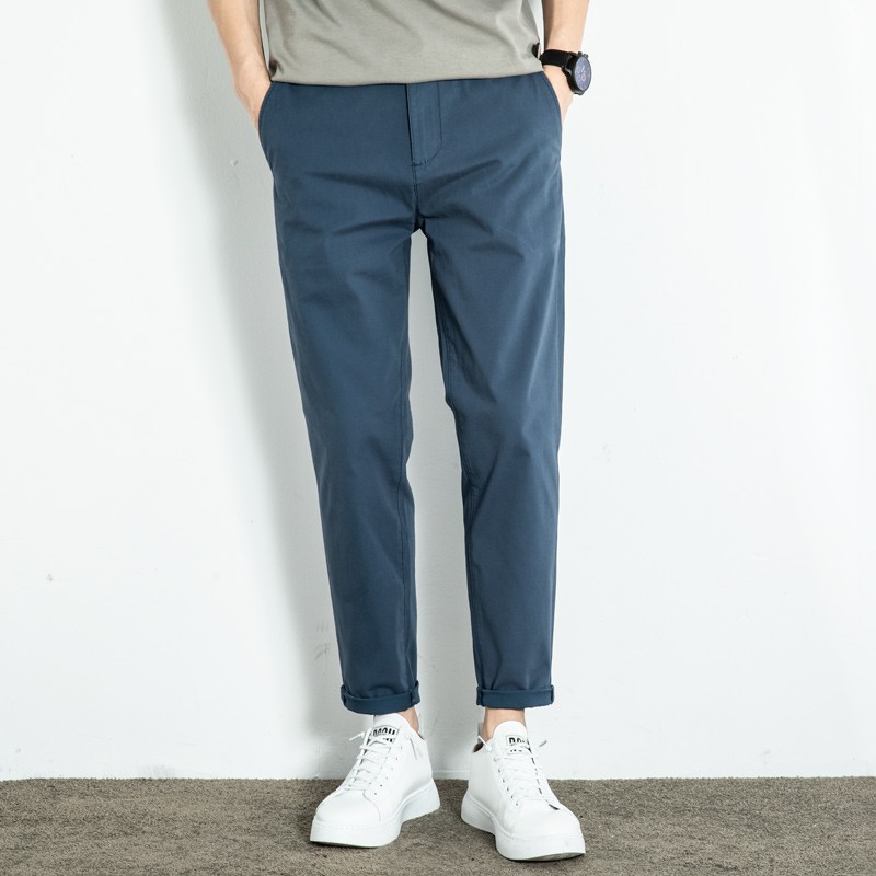 ワイドパンツ メンズ 綿混ストレッチ テーパード九分丈チノパンツ