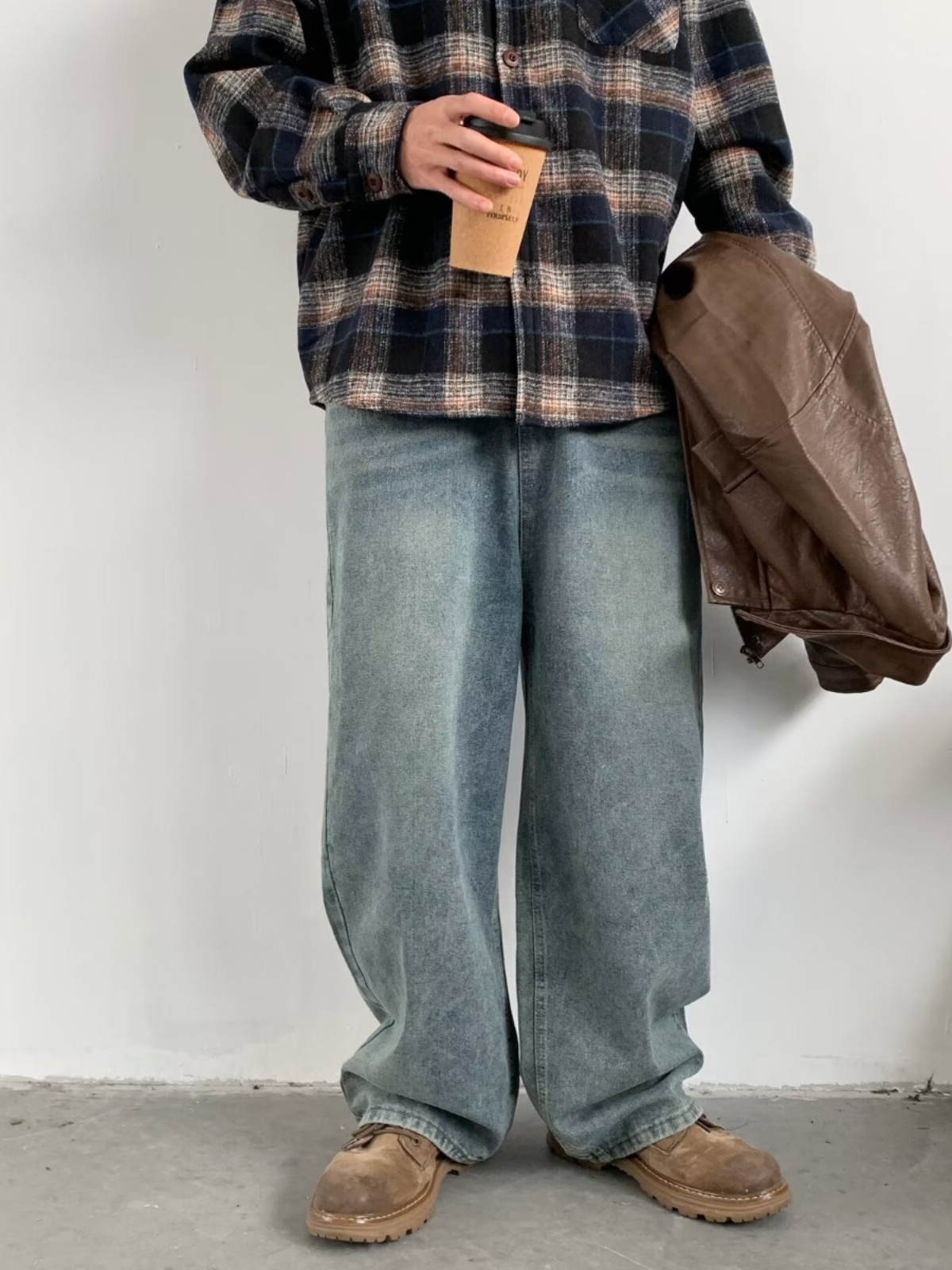 ワイドパンツ メンズ ウォッシュ加工ウルトラワイドジーンズ