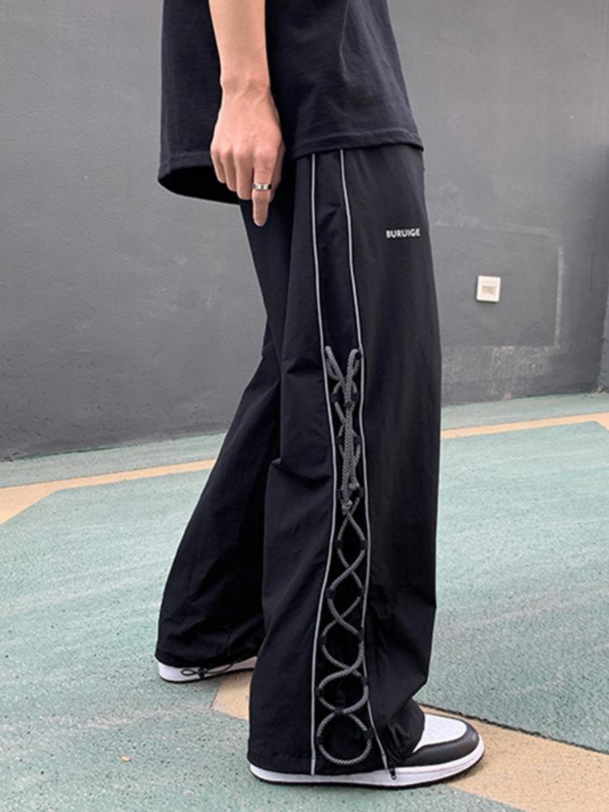 ワイドパンツ メンズ サイド編み上げデザイン ワイドパンツ