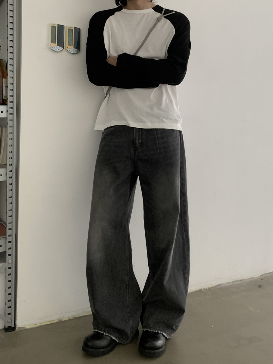 ワイドパンツ メンズ ヴィンテージ加工ゆったりストレートジーンズ