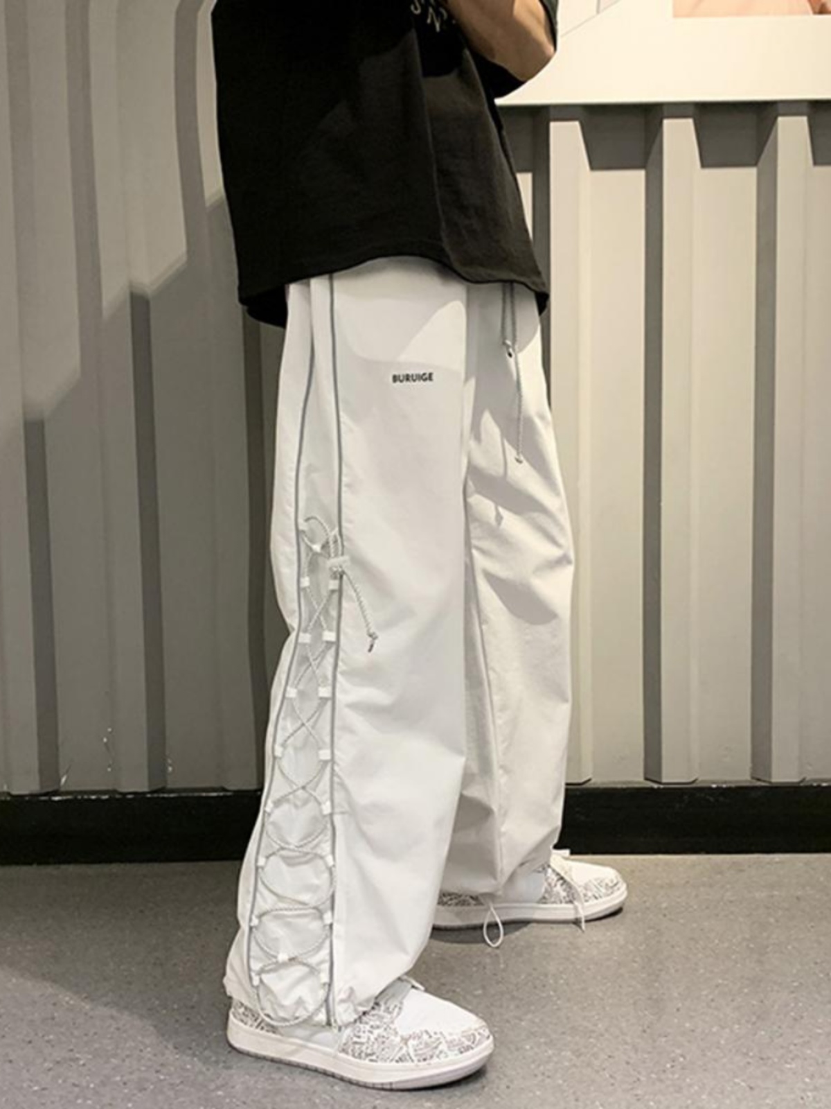 ワイドパンツ メンズ サイド編み上げデザイン ワイドパンツ