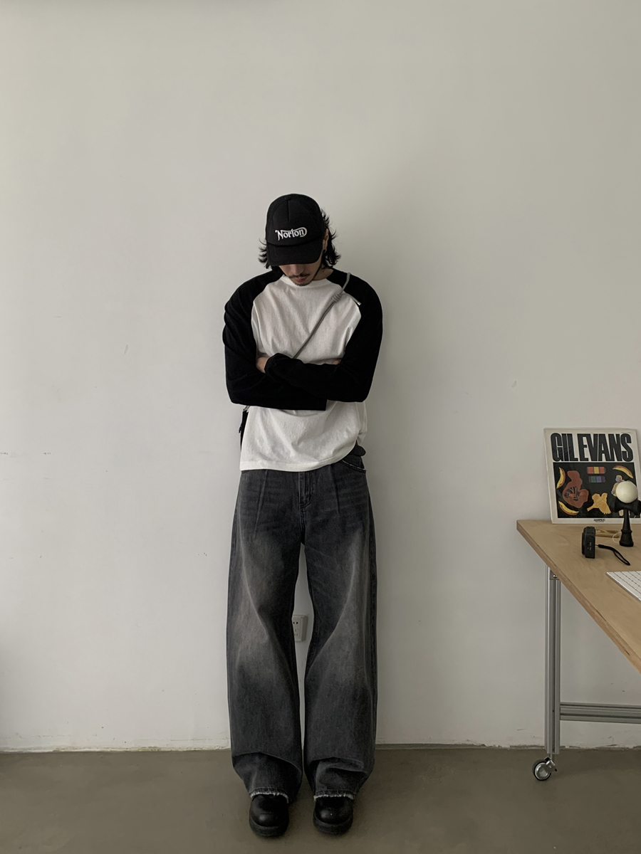 ワイドパンツ メンズ ヴィンテージ加工ゆったりストレートジーンズ