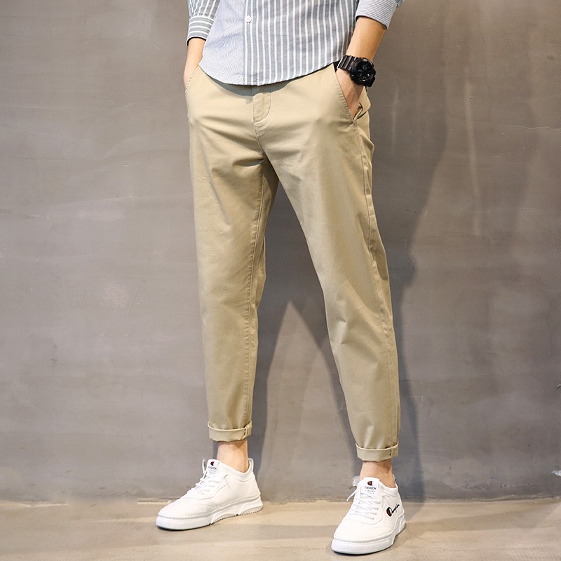 ワイドパンツ メンズ 綿混ストレッチ テーパード九分丈チノパンツ