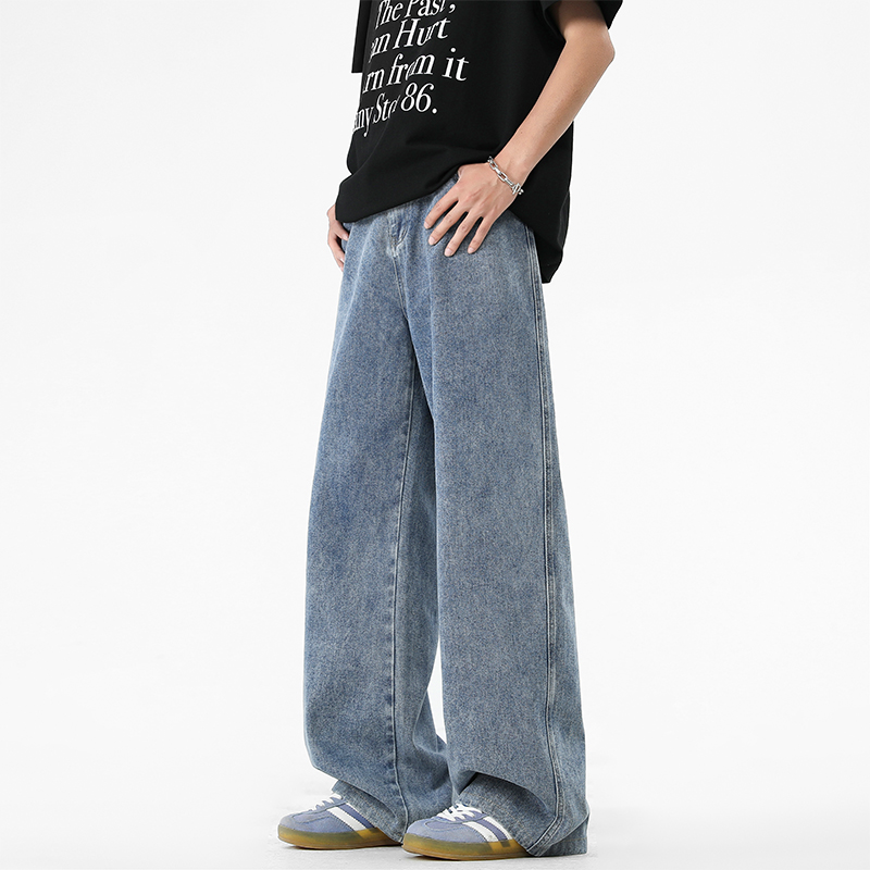 ワイドパンツ メンズ ウォッシュ加工ストレートワイドデニム