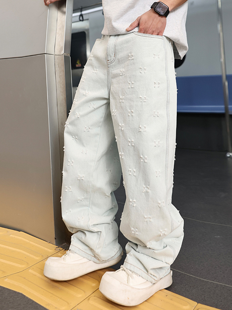 ワイドパンツ メンズ ダメージ加工ワイドストレートジーンズ