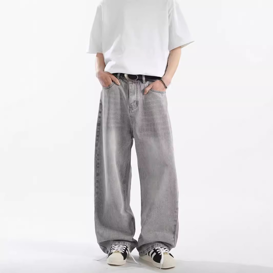 ワイドパンツ メンズ レトロ加工ワイドデニムパンツ