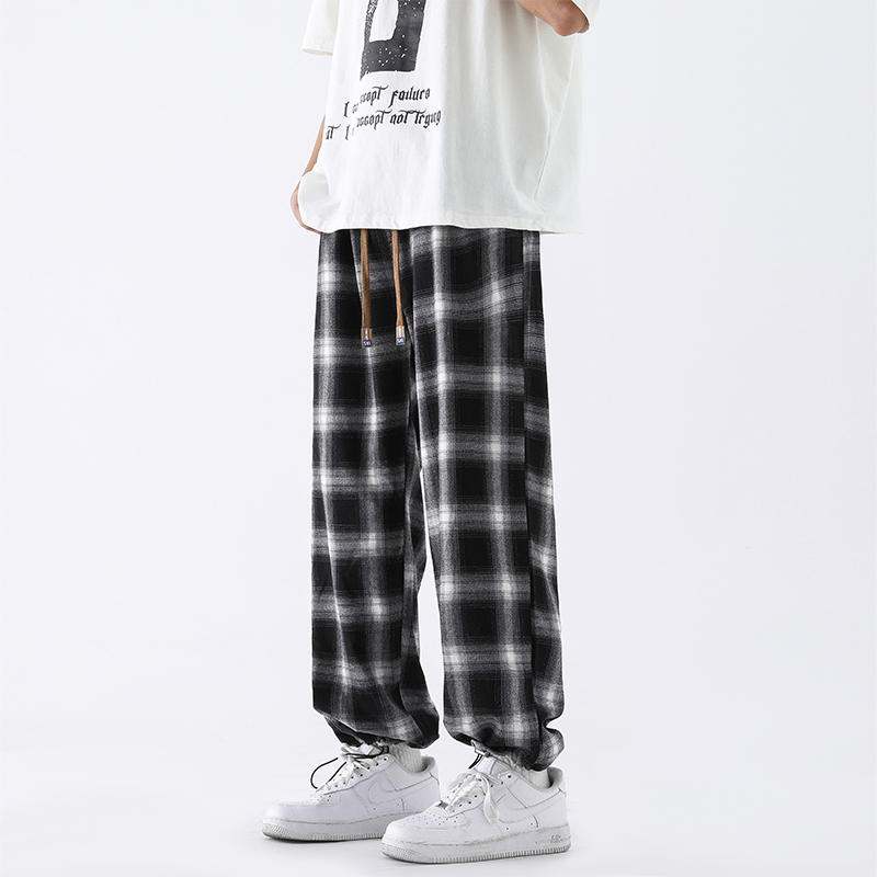 ワイドパンツ メンズ チェック柄ワイドパンツ ストレート