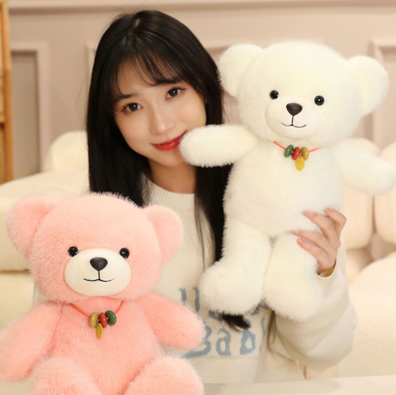くまぬいぐるみ おはなネックレスのやわらかくま