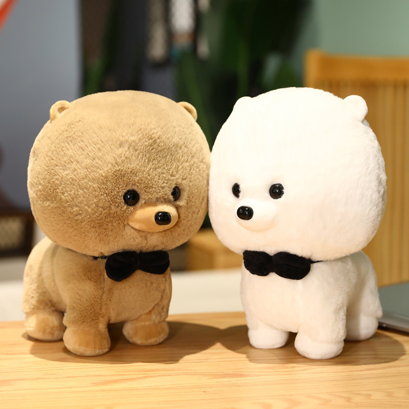 蝶ネクタイ付きまんまる 犬のぬいぐるみ ギフト向け